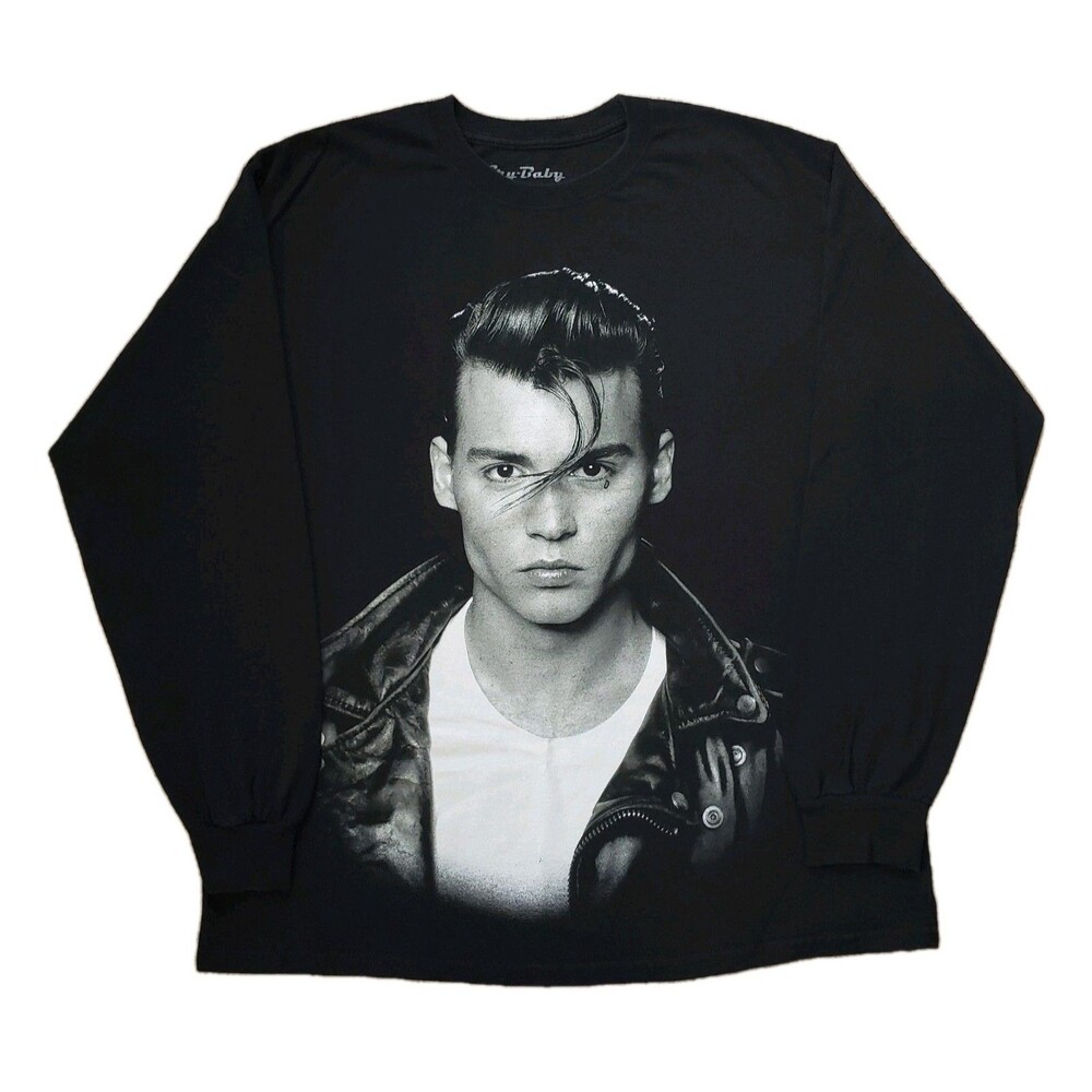 Cry Baby Johnny Depp Big Face Sz Medium Mens Black Long Sleeve T-Shirt Portrait